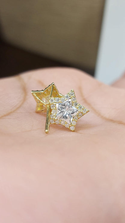 Puces d'oreilles taille étoile / Puces d'oreilles taille étoile / Puces d'oreilles en or 14 carats / Puces d'oreilles taille étoile de 2 carats au total / Cadeau pour maman