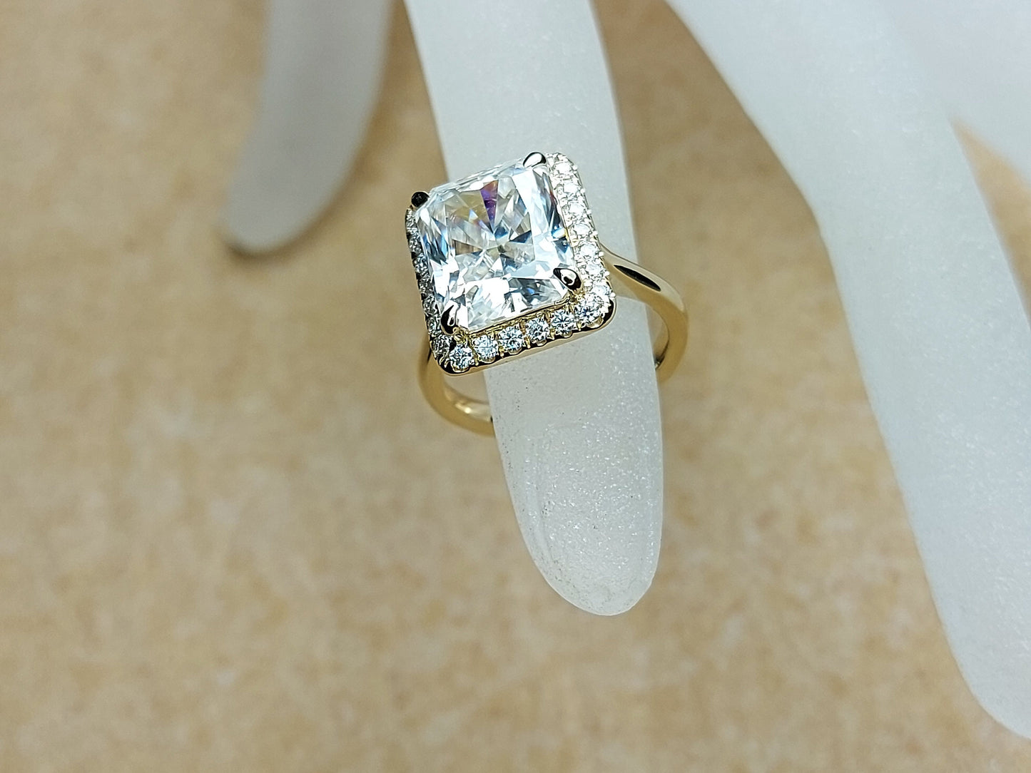 Bague de fiançailles auréole radiant de 5 carats Radiant cut 1Ct Moissanite taille brillant engagement ring in Gold or Platinum — custom handcrafted by Forever For Love