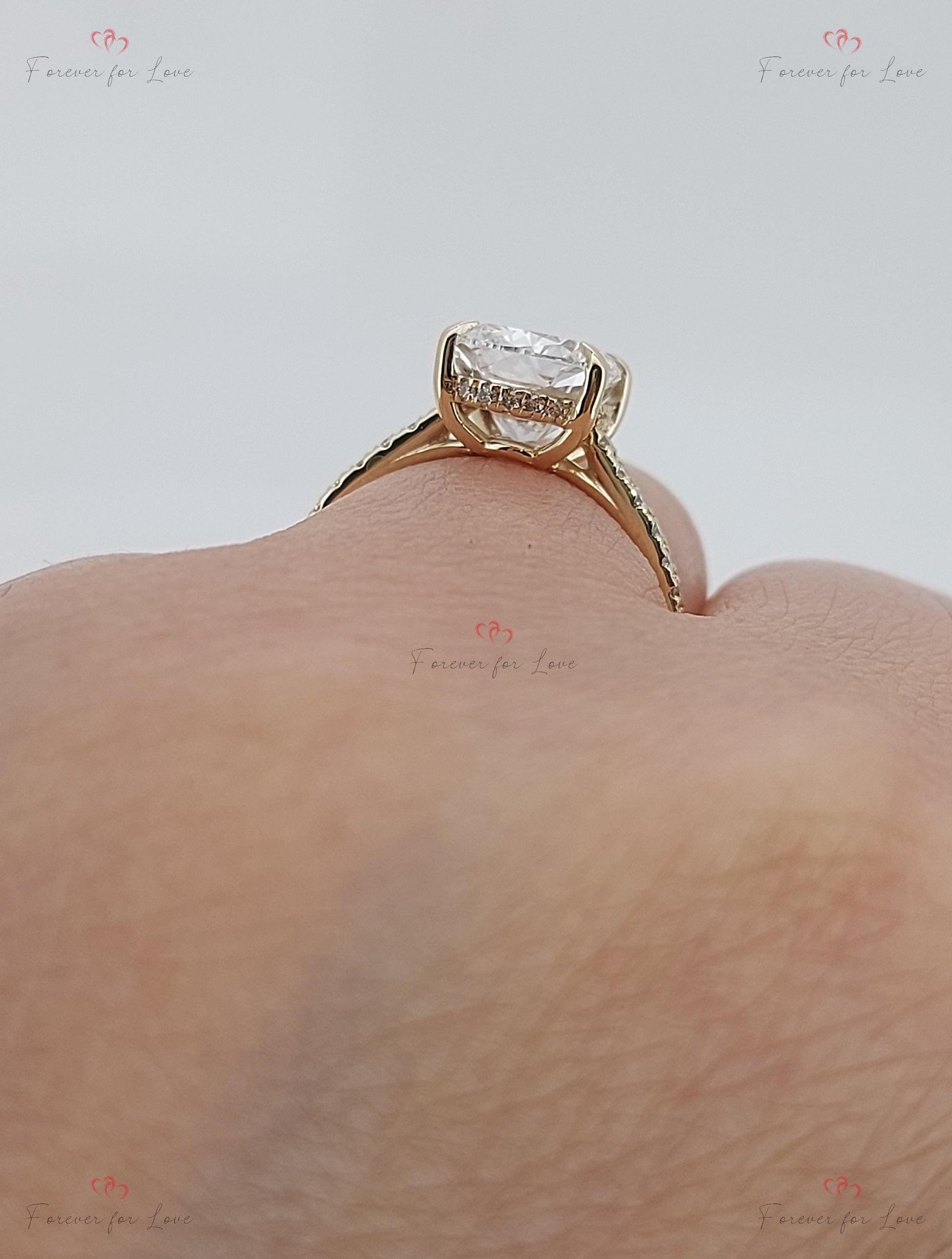 3 Ct IGI Certified Cushion Lab Diamond Hidden Halo Engagement Ring