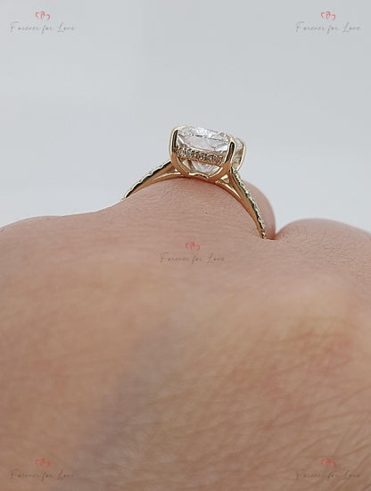 3 Ct IGI Certified Cushion Lab Diamond Hidden Halo Engagement Ring