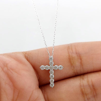 Halskette mit Diamantkreuz aus 14 Karat Massivgold für Damen, Diamantkreuz-Anhänger, religiöser Schmuck, christlicher Glaubensanhänger, Kreuzgeschenk für Frauen