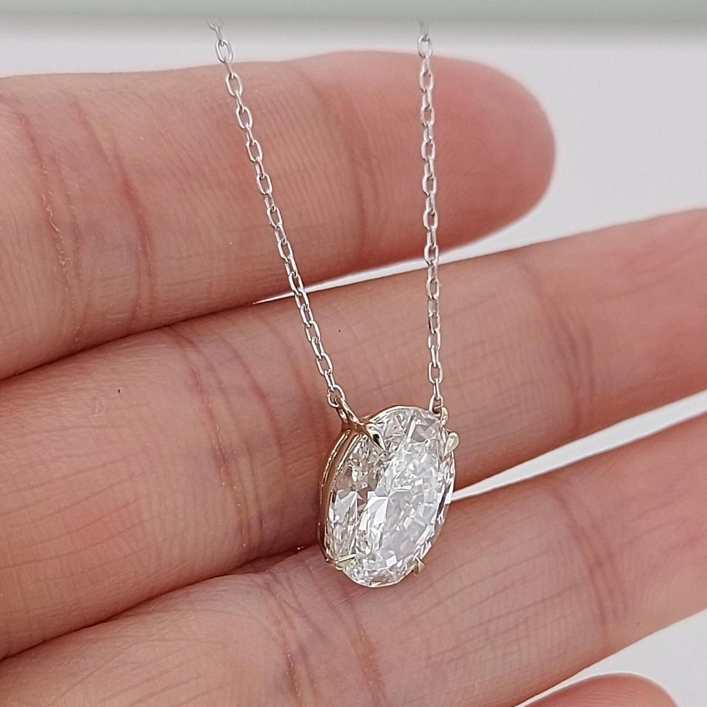 Oval diamond Necklace, 14k Yellow Gold, Dainty Minimalist Oval Pendant, Real Diamond Womens Necklace, Special Gift For Her. Moissanite engagement ring in Gold or Platinum — custom handcrafted by Forever For Love