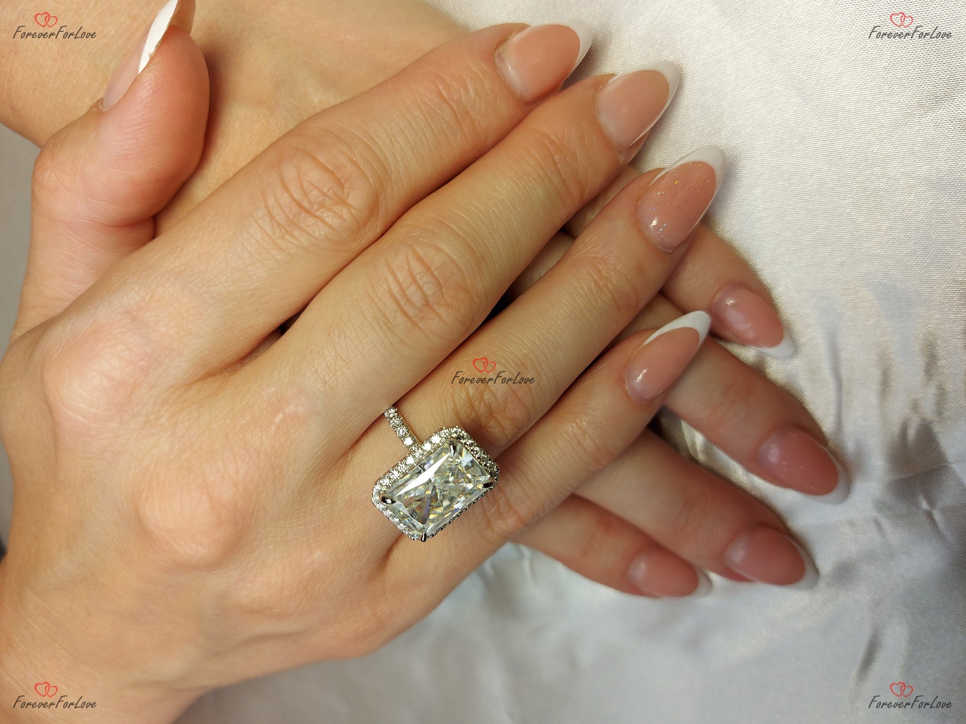 6.5 Ct Radiant Diamond, Moissanite Halo Engagement Ring