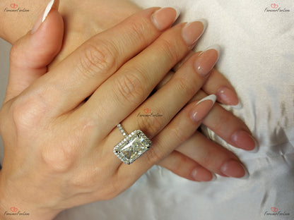 6.5 Ct Radiant Diamond, Moissanite Halo Engagement Ring