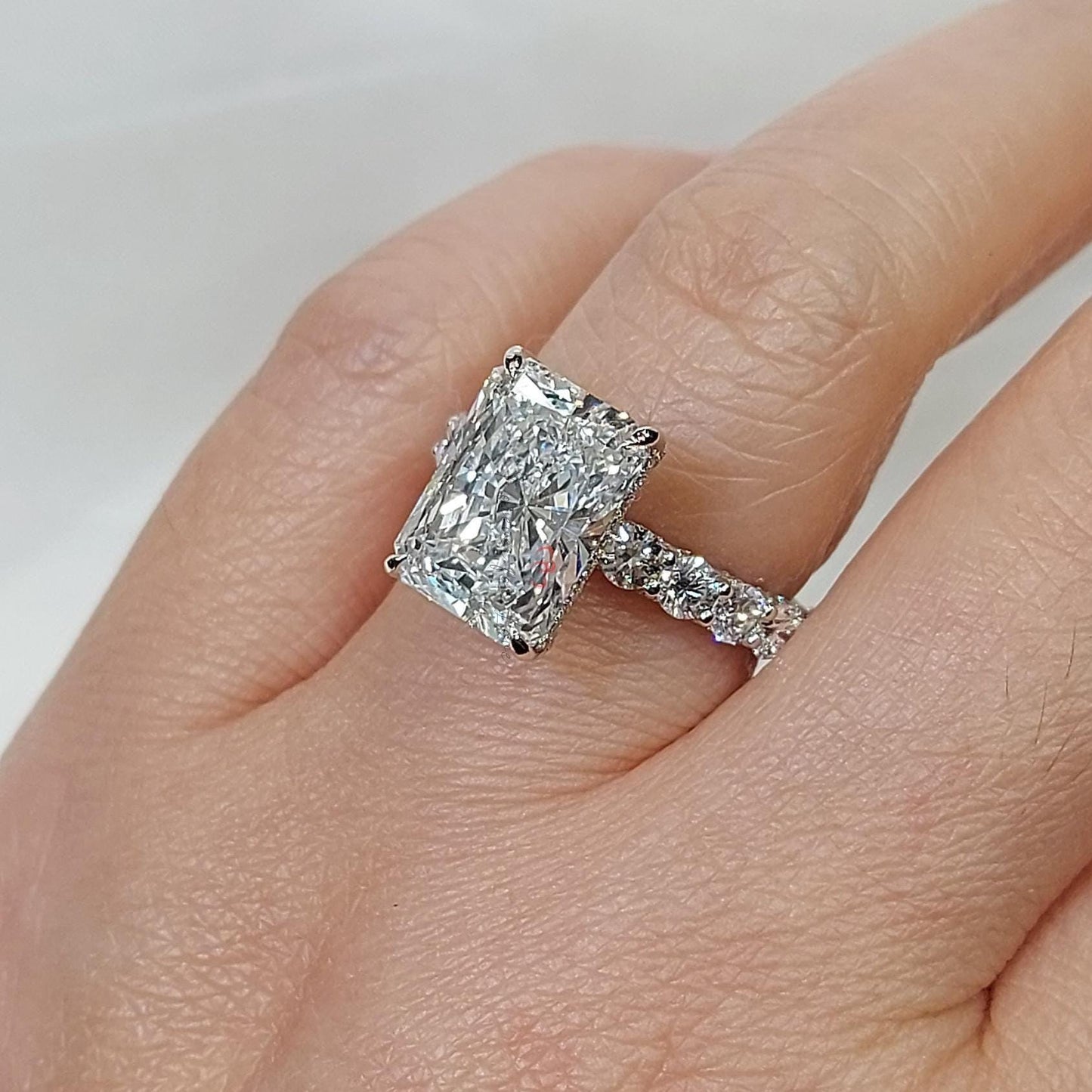 5 Ct Radiant Diamond Solitaire Engagement Ring Radiant cut 1Ct Moissanite Brilliant Cut engagement ring in 935 Argentium Silver — custom handcrafted by Forever For Love