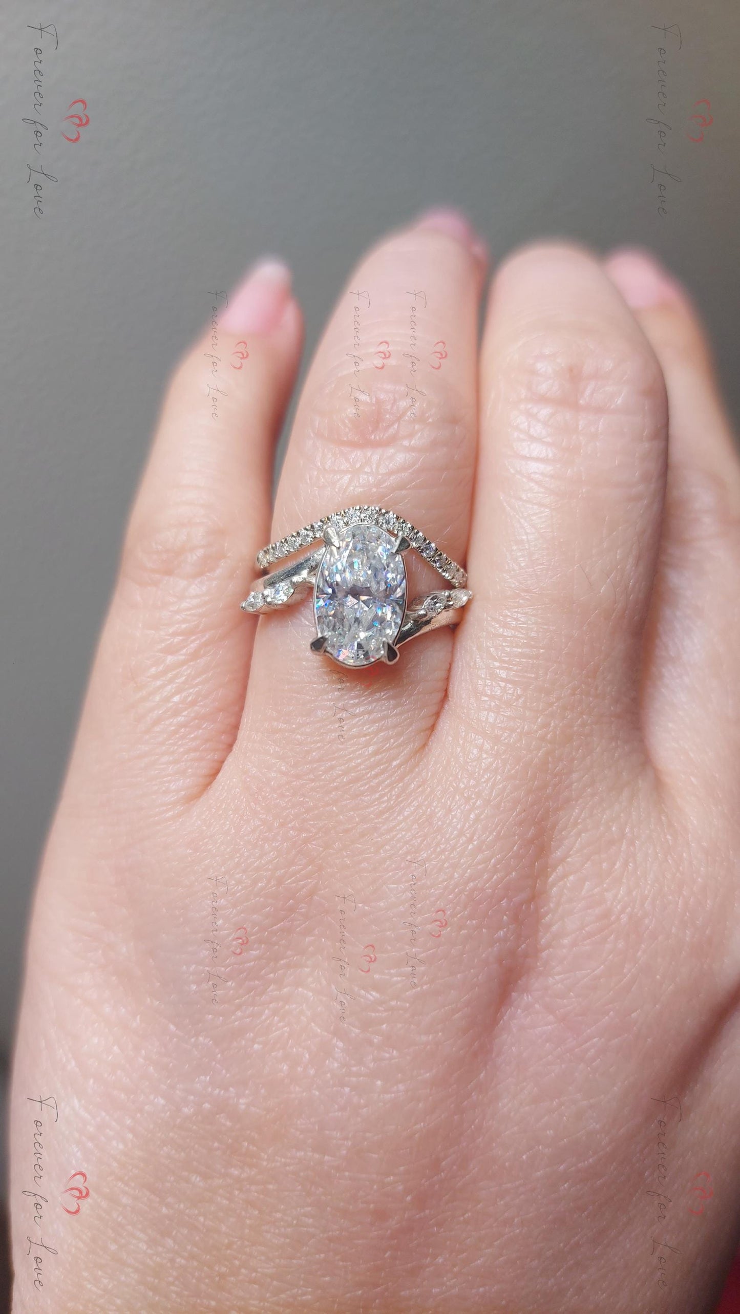3 Ct Oval Lab Diamond Hidden Halo Engagement Ring – H Colour Oval cut 1Ct Moissanite Brilliant Cut engagement ring in 935 Argentium Silver — custom handcrafted by Forever For Love