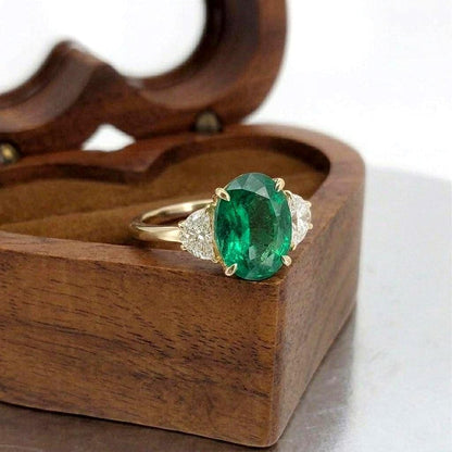 Oval Diamond, Emerald, Moonstone Engagement Ring