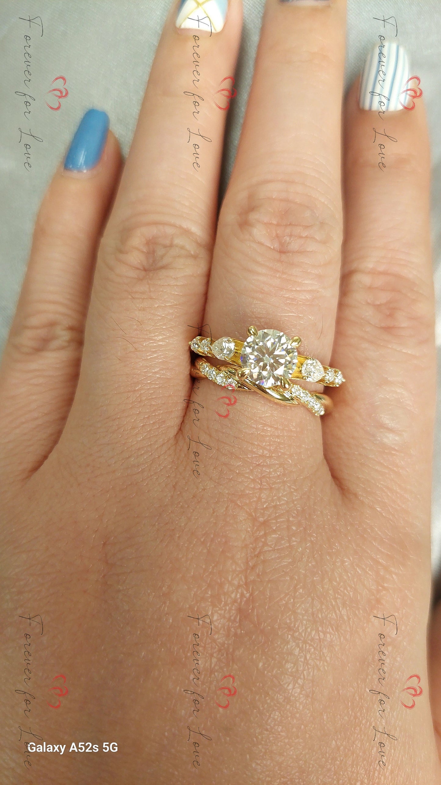 Pear Moissanite Cluster Bridal Ring Pear cut Moissanite Brilliant Cut engagement ring in 935 Argentium Silver — custom handcrafted by Forever For Love