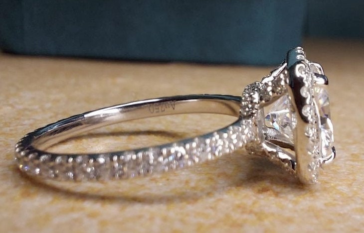 1.5 Ct Cushion Natural Diamond Halo Engagement Ring
