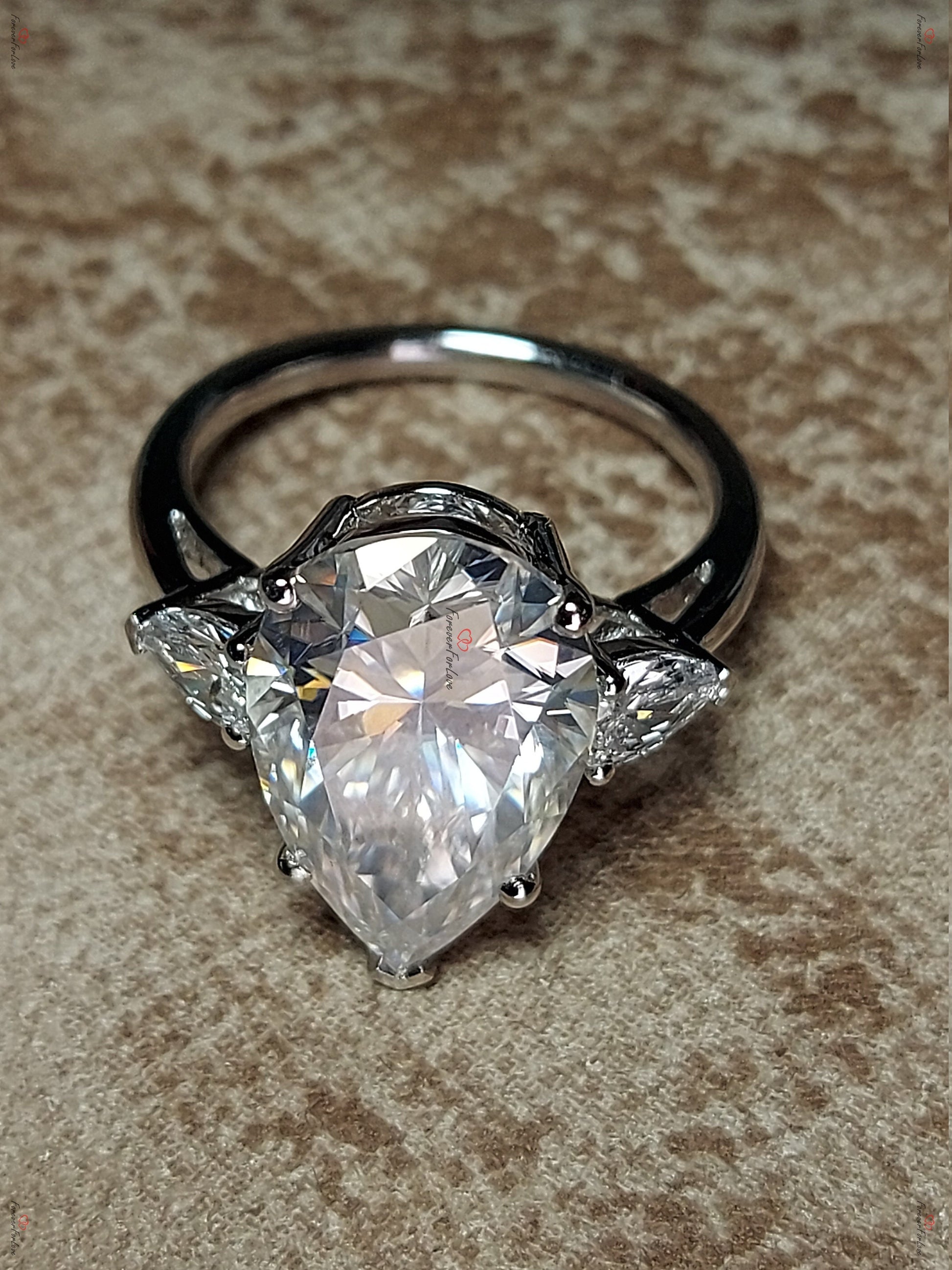 7.5 Ct Pear Diamond Engagement Ring, 14k White Gold Diamond Ring, Pear Cut Engagement Ring, Pear Moissanite Ring, Three Stone Ring.