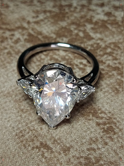 7.5 Ct Pear Diamond Engagement Ring, 14k White Gold Diamond Ring, Pear Cut Engagement Ring, Pear Moissanite Ring, Three Stone Ring.