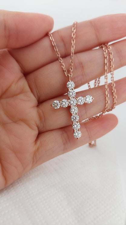 14k Massivgold Diamant Kreuz Halskette für Damen, Diamant Kreuz Anhänger, Religiöser Schmuck, Christlicher Glaube Anhänger, Kreuz Geschenk für Frauen