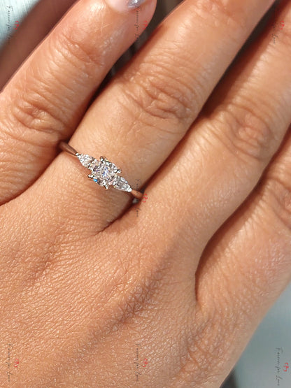 Cushion Lab Diamond, Moissanite Three Stone Engagement Ring