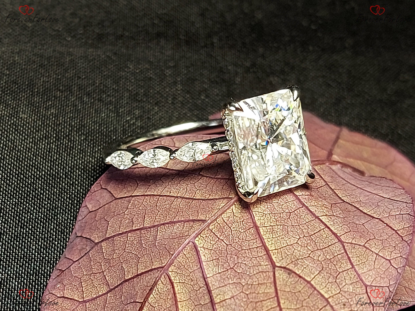 4 Ct Radiant Moissanite Modern Eternity Ring Radiant cut 1Ct Moissanite Brilliant Cut engagement ring in 935 Argentium Silver — custom handcrafted by Forever For Love