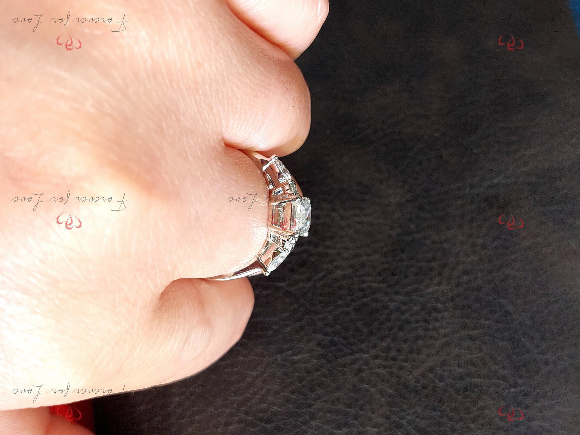 Emerald Diamond Three Stone Engagement Ring