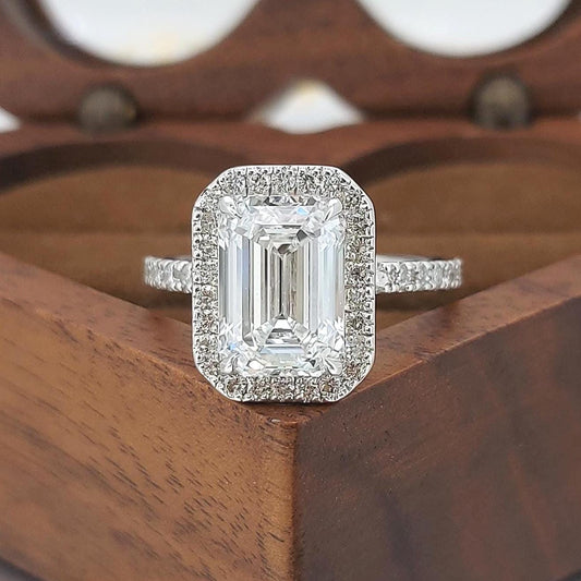 2.3 Ct IGI Certified Emerald Lab Diamond Halo Engagement Ring