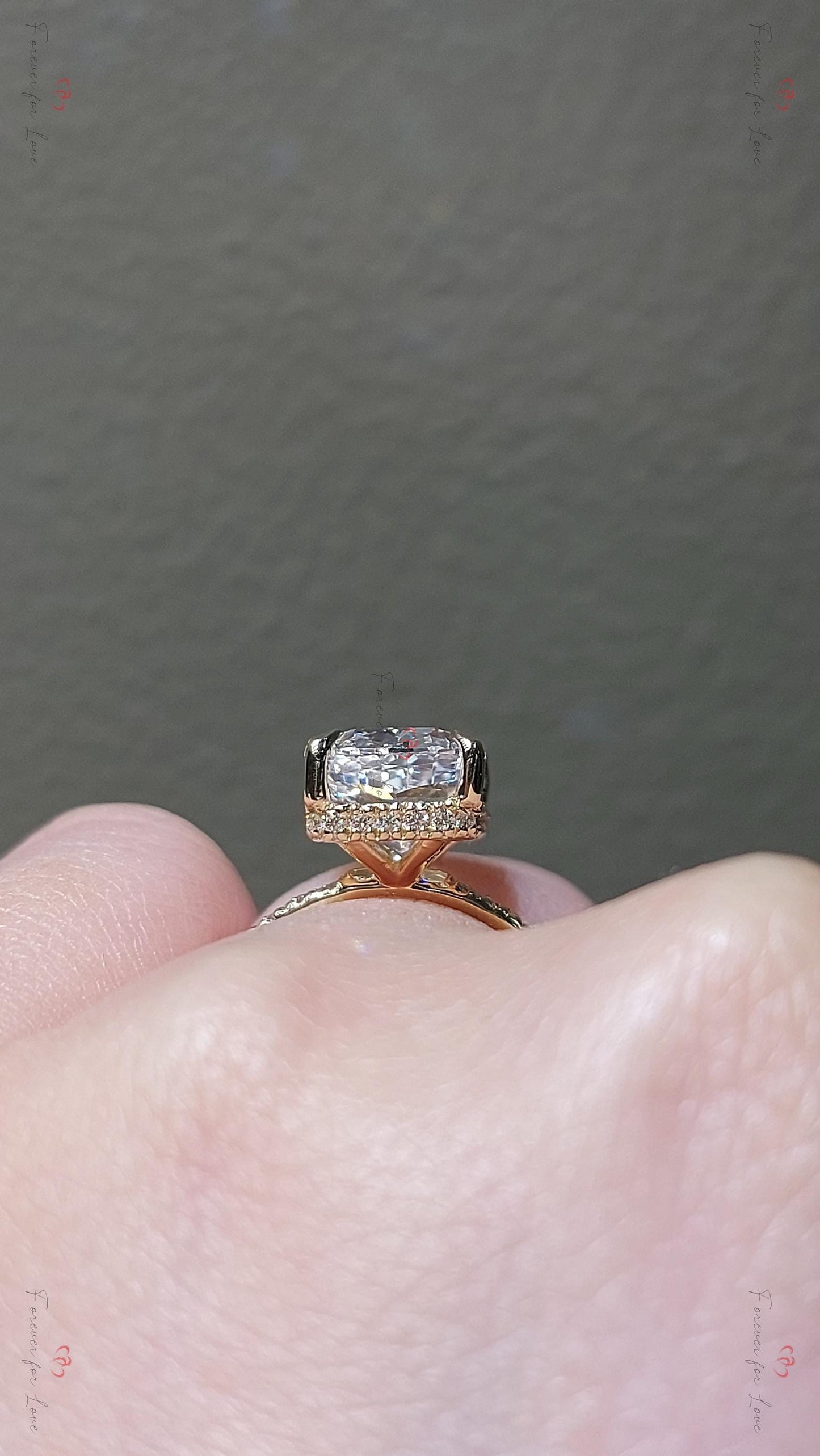 3 Ct IGI Certified Cushion Lab Diamond Hidden Halo Engagement Ring Cushion cut 1Ct Moissanite Brilliant Cut engagement ring in 935 Argentium Silver — custom handcrafted by Forever For Love