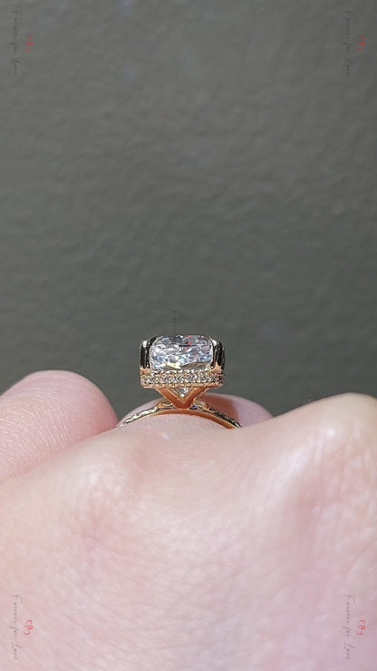 3 Ct IGI Certified Cushion Lab Diamond Hidden Halo Engagement Ring