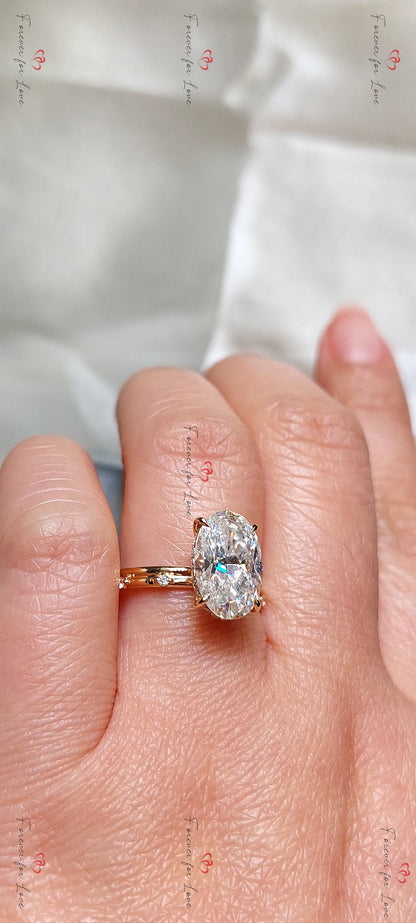 4 Ct Oval Diamond, Moissanite Hidden Halo Engagement Ring