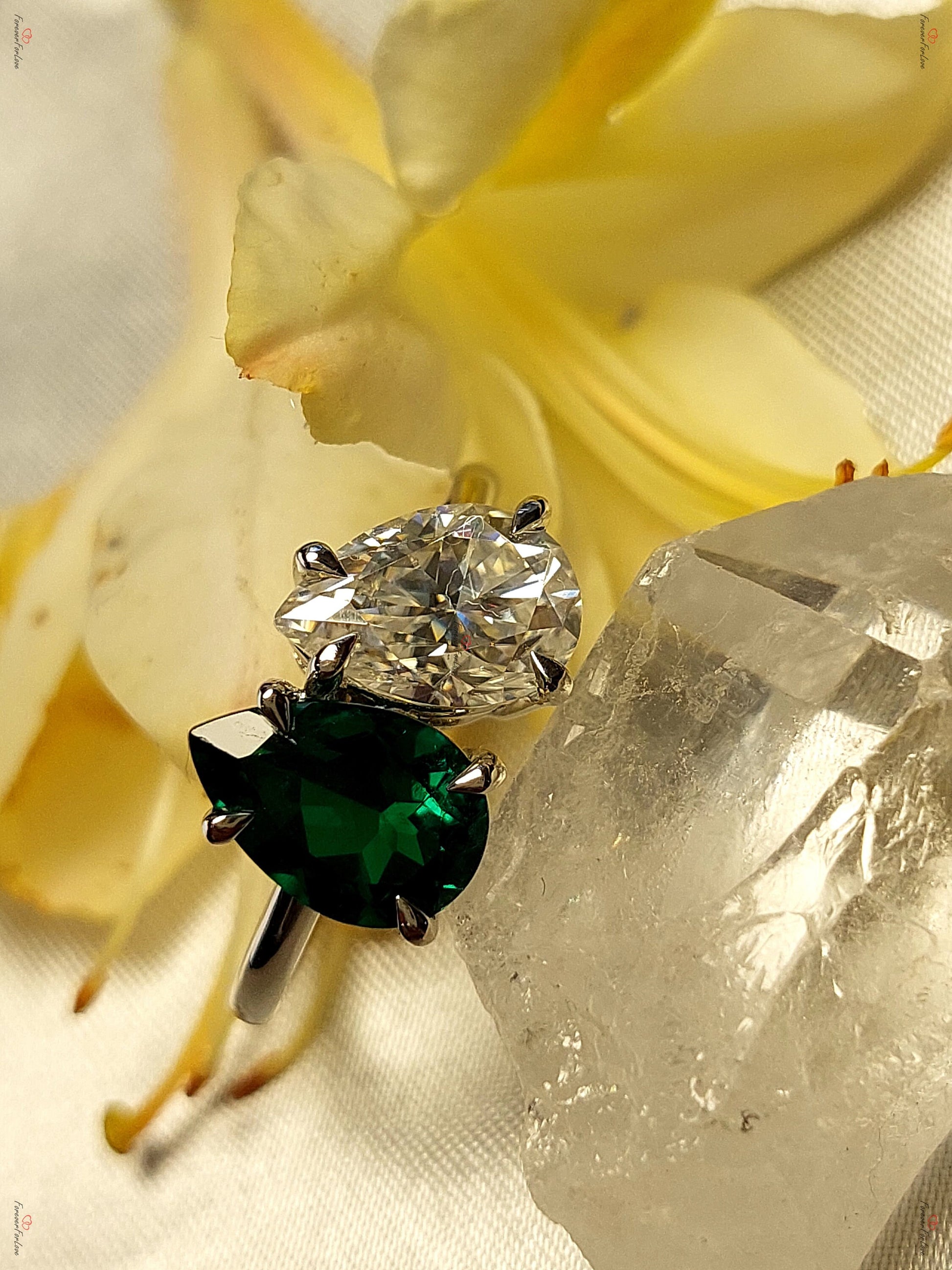 Pear Diamond, Emerald Engagement Ring