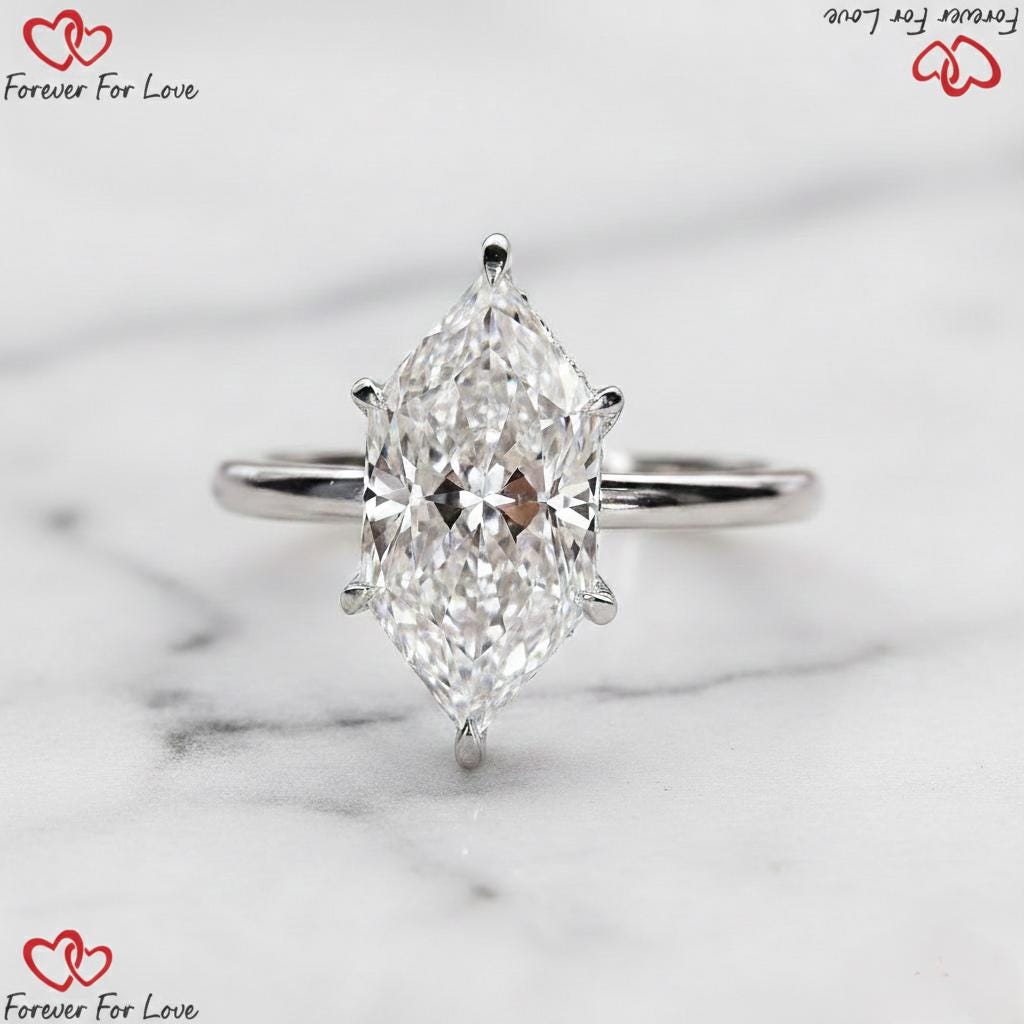 3 Ct IGI Certified Marquise Lab Diamond Hidden Halo Engagement Ring