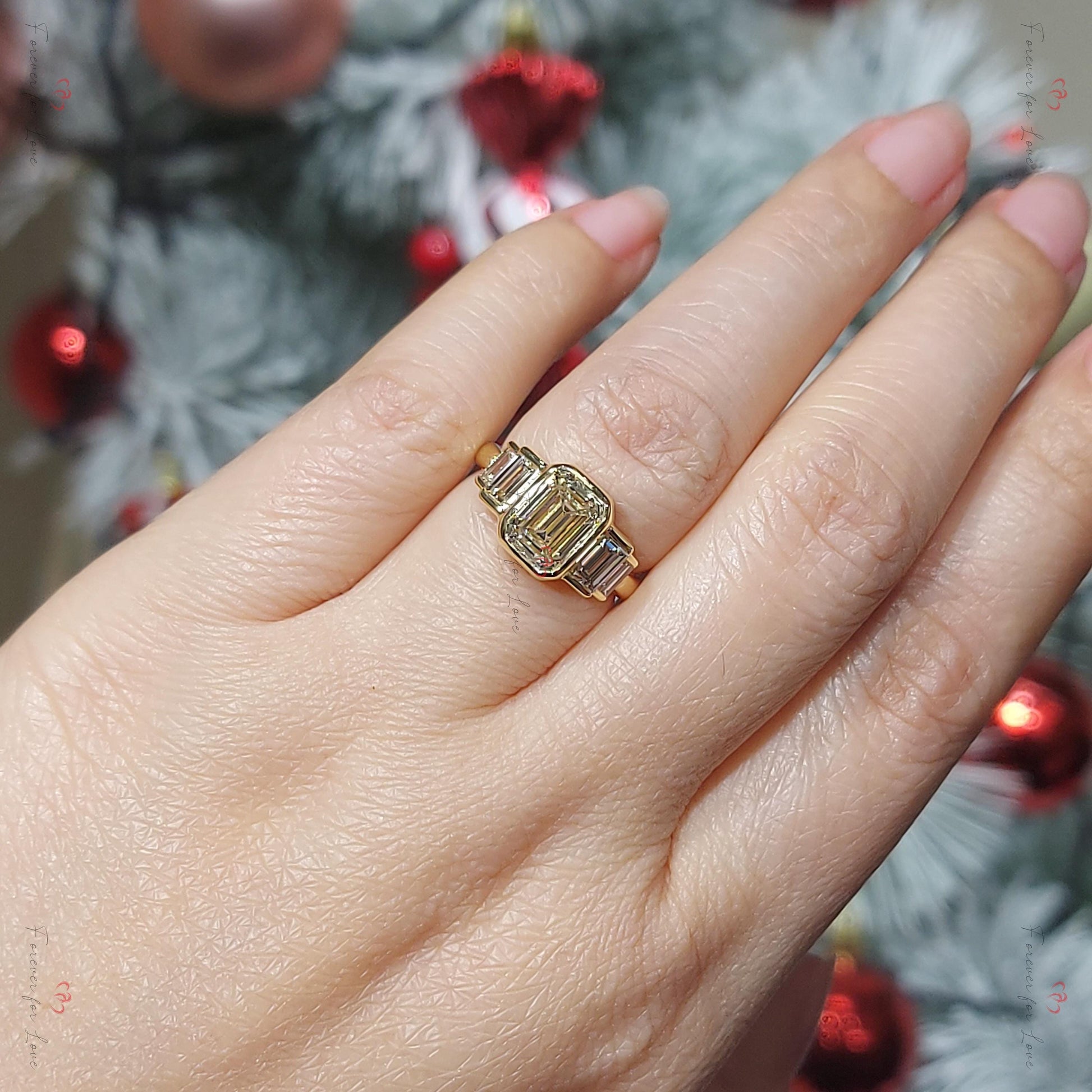 Emerald Lab Diamond Engagement Ring