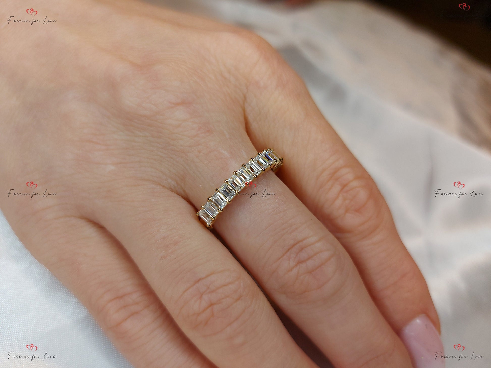 4 Ct Emerald Moissanite Eternity Band