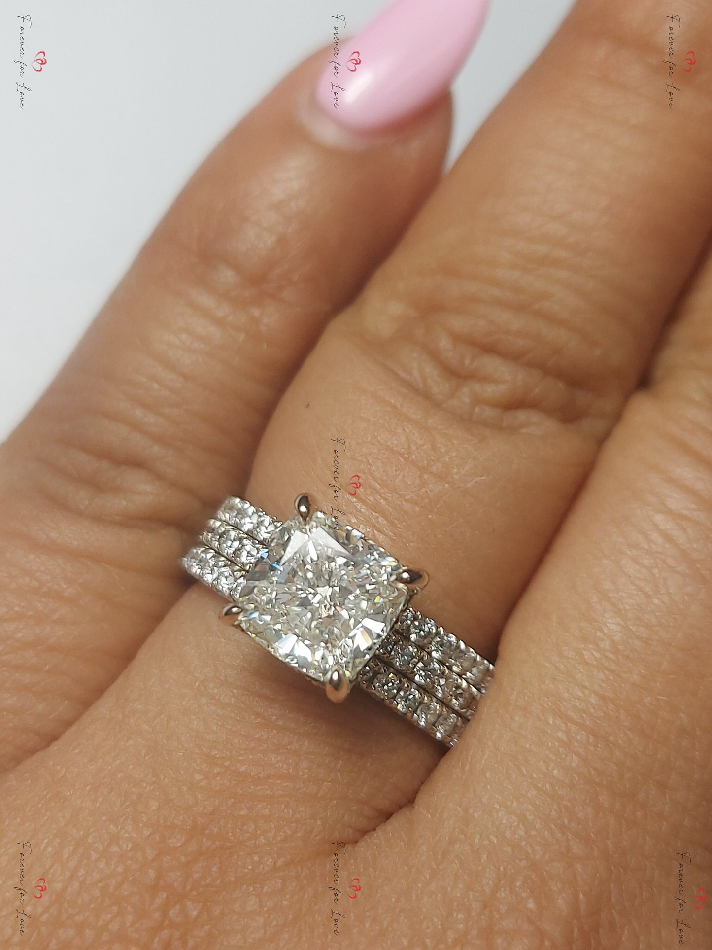 2 Ct IGI Certified Cushion Lab Diamond Ring, G Colour VS1 Cushion cut Moissanite Brilliant Cut engagement ring in 935 Argentium Silver — custom handcrafted by Forever For Love