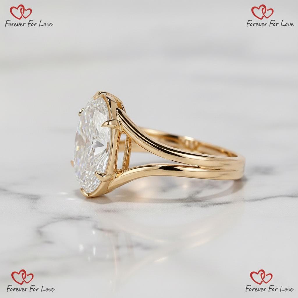 3 Ct Oval Lab Diamond Split Shank Engagement Ring Oval cut 1Ct Moissanite Brilliant Cut engagement ring in 935 Argentium Silver — custom handcrafted by Forever For Love
