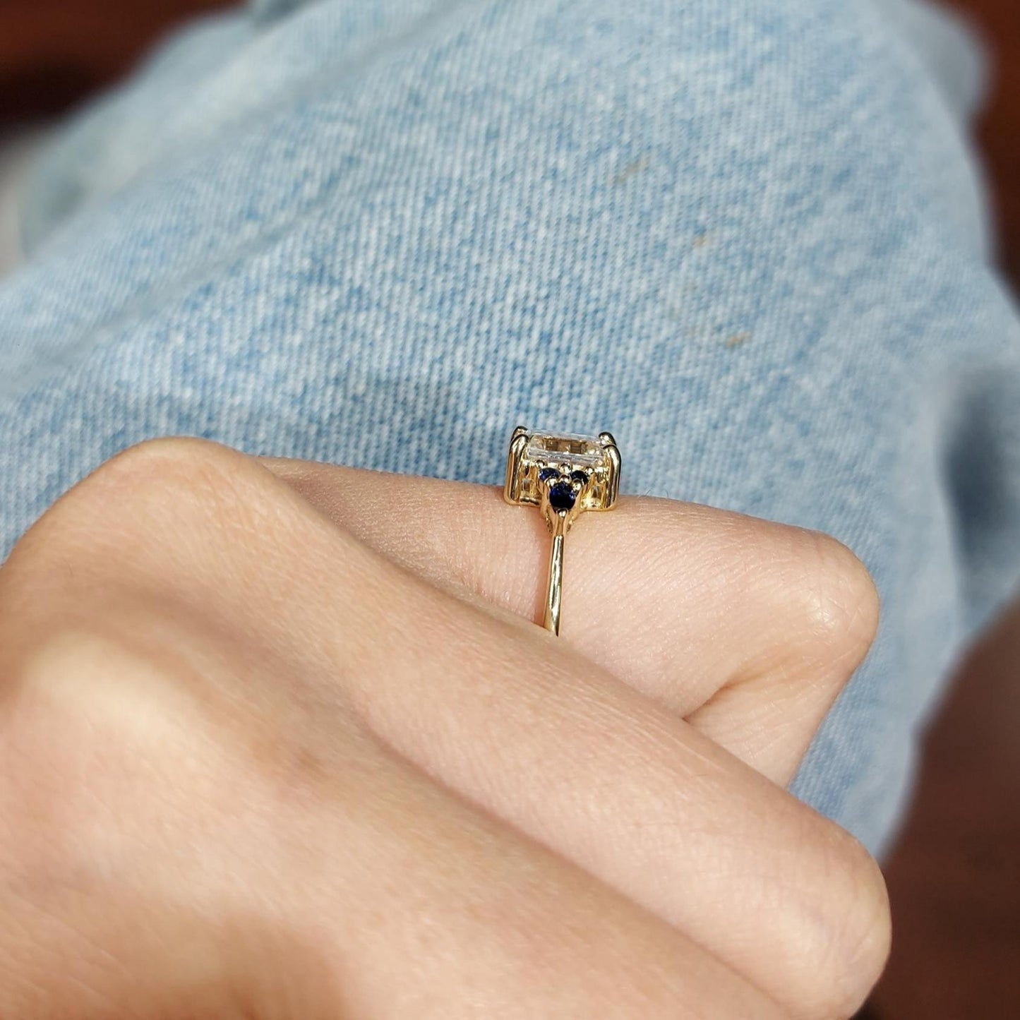 Emerald Diamond, Sapphire Engagement Ring Emerald cut 1Ct Natural Sapphire engagement ring in 935 Argentium Silver — custom handcrafted by Forever For Love