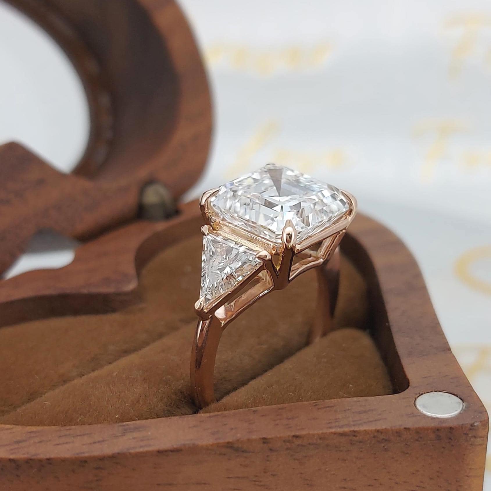 6 Ct IGI Certified Asscher Lab Diamond Three Stone Engagement Ring