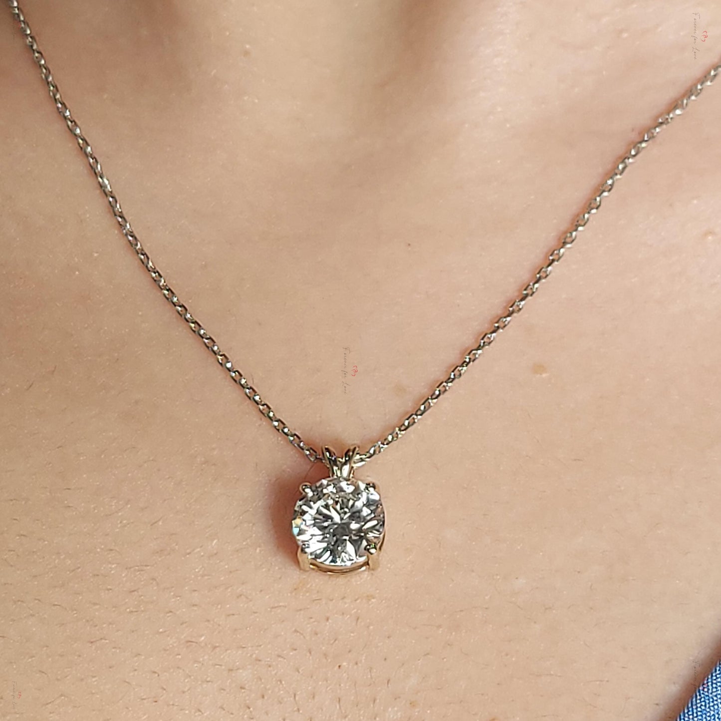 Round diamond Necklace, 14k White Gold, Dainty Minimalist Round Pendant, Real Diamond Womens Necklace, Special Gift For Her. 0.5 carat engagement ring in Gold or Platinum — custom handcrafted by Forever For Love