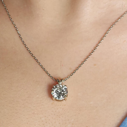 Round diamond Necklace, 14k White Gold, Dainty Minimalist Round Pendant, Real Diamond Womens Necklace, Special Gift For Her.