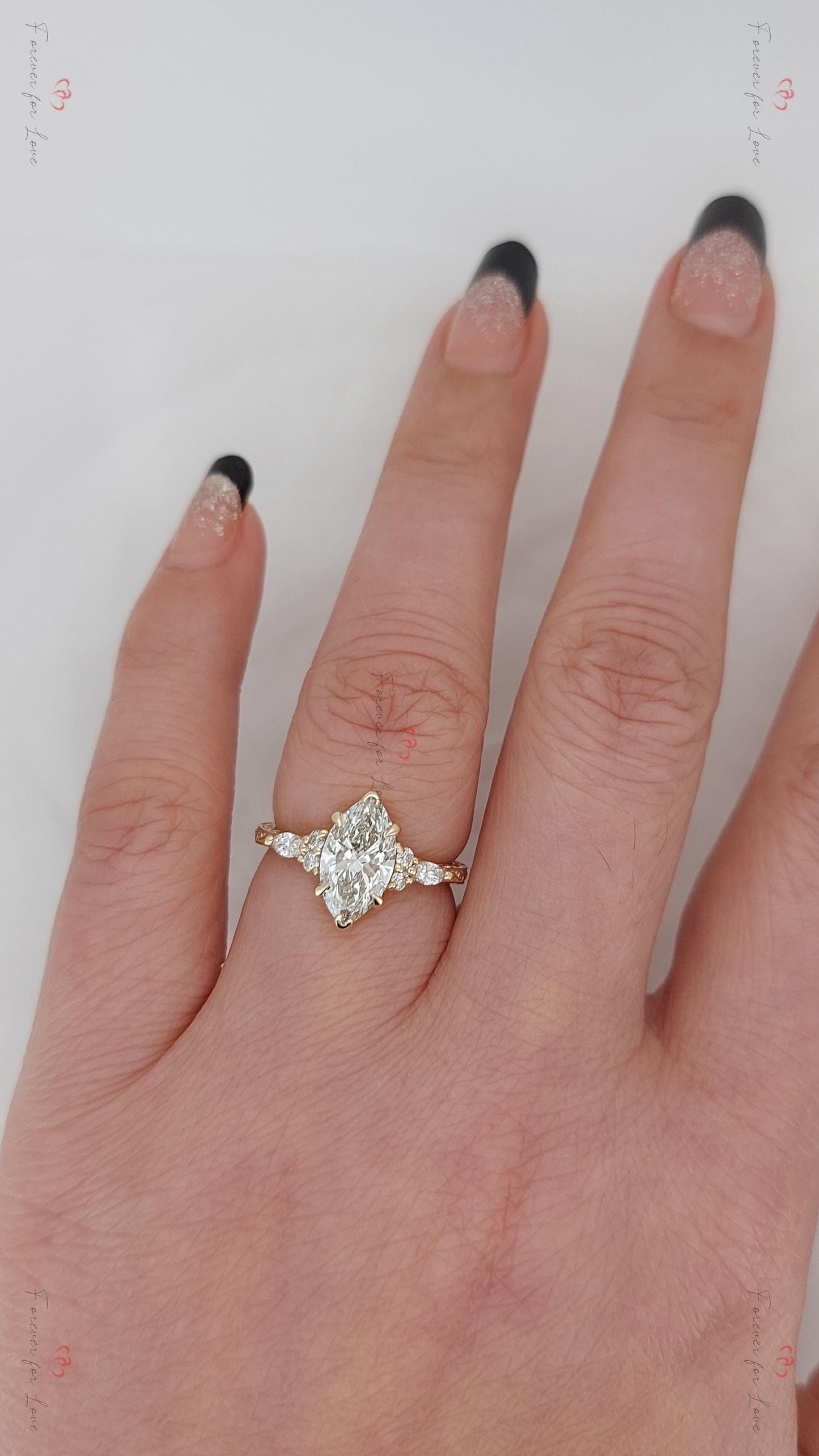 IGI Certified Marquise Lab Diamond Engagement Ring Marquise cut 1Ct Moissanite Brilliant Cut engagement ring in 935 Argentium Silver — custom handcrafted by Forever For Love