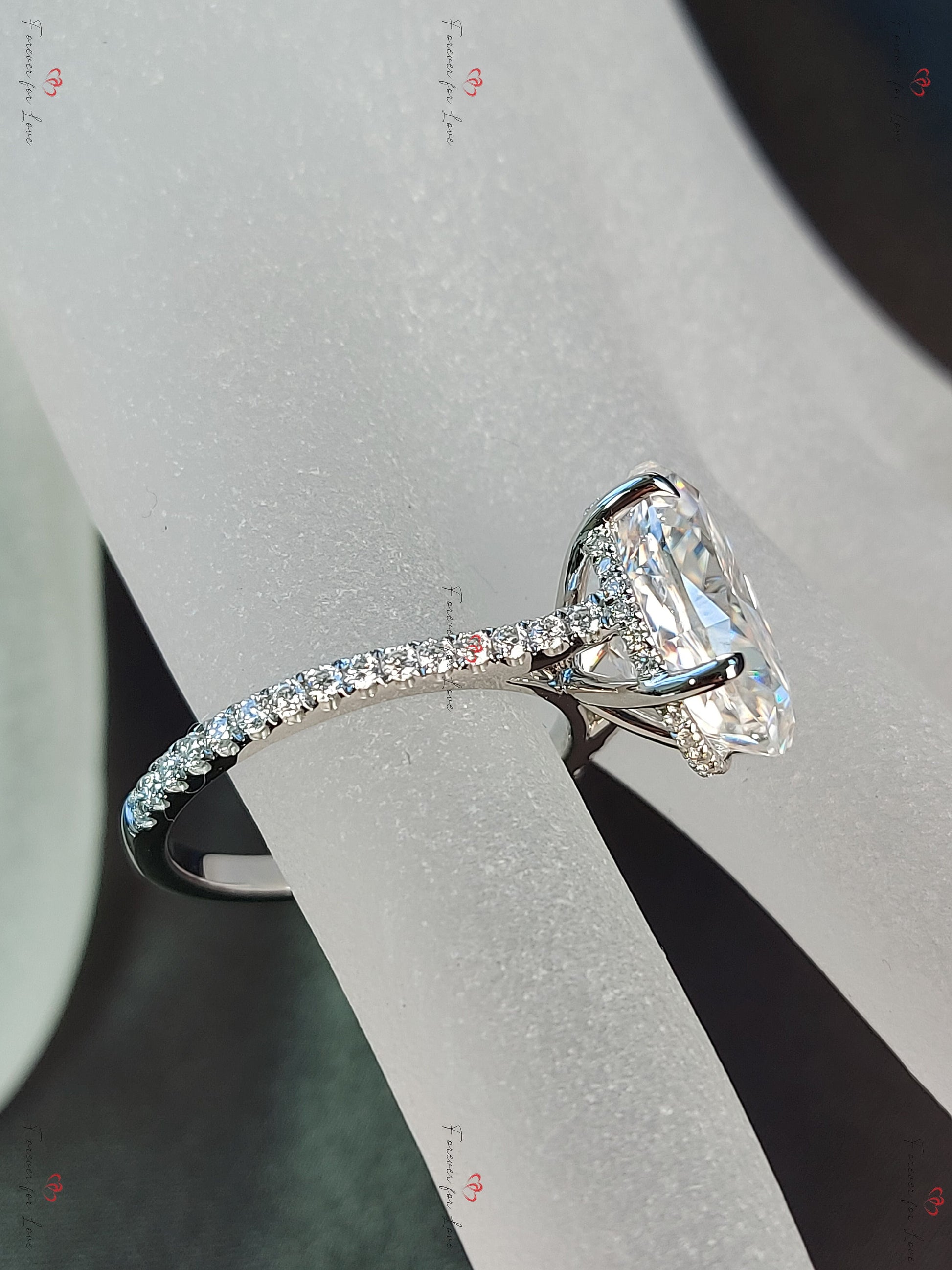 6 Ct Oval Diamond, Moissanite Hidden Halo Engagement Ring