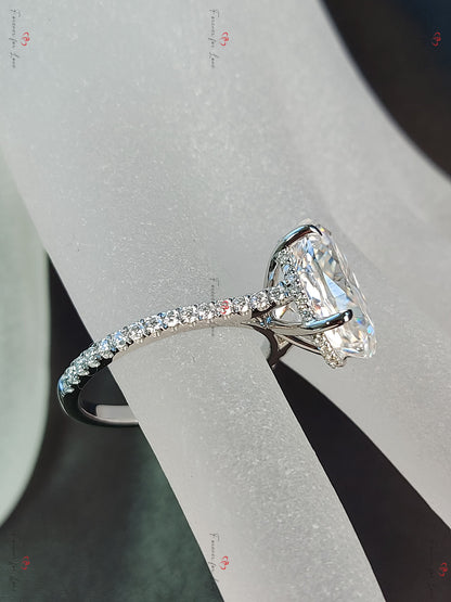 6 Ct Oval Diamond, Moissanite Hidden Halo Engagement Ring