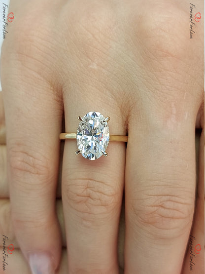 4 Ct Oval Diamond, Moissanite Hidden Halo Engagement Ring