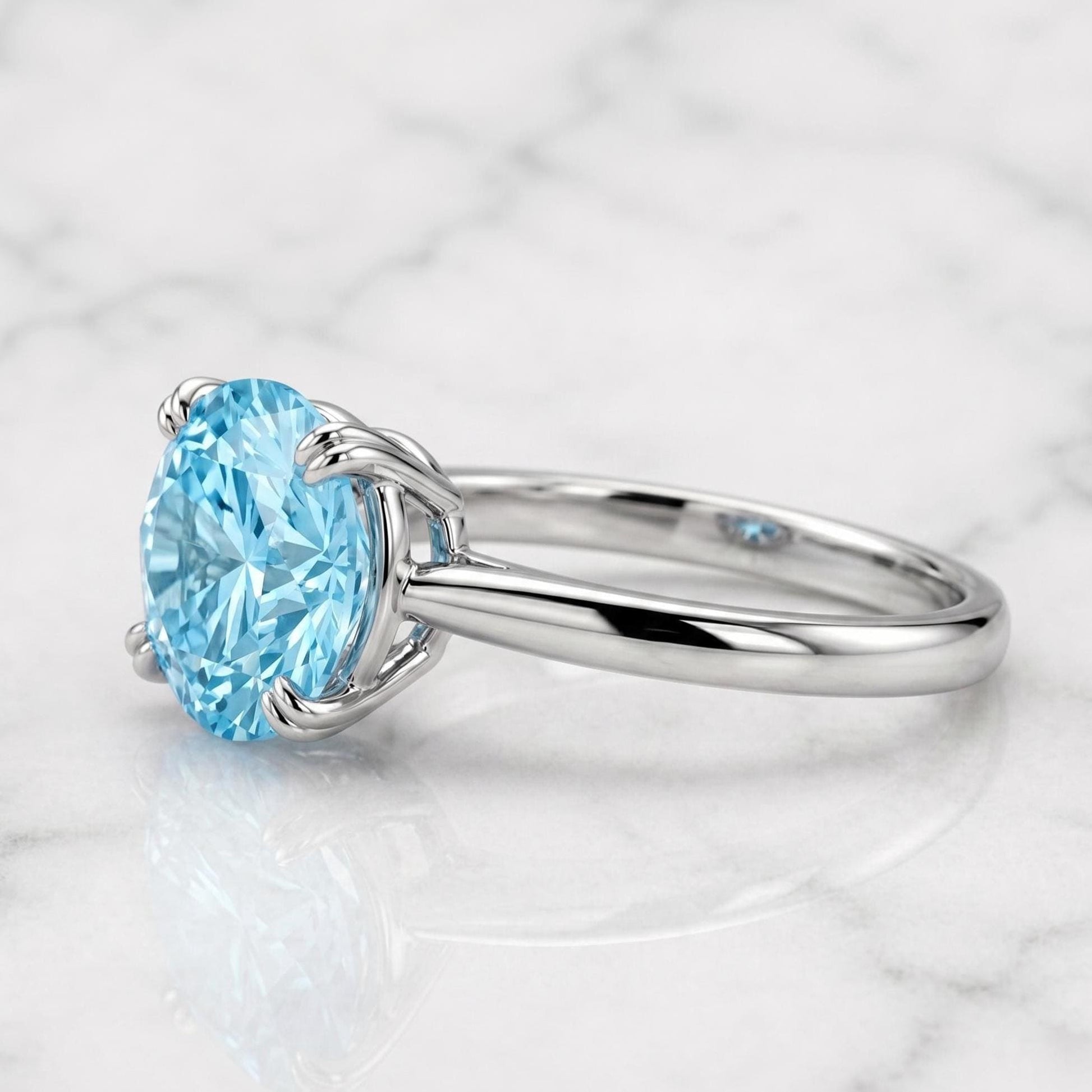 4 Ct Round Aquamarine Solitaire Engagement Ring
