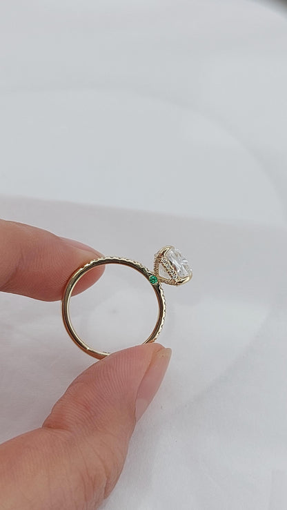 Cushion Moissanite Hidden Halo Engagement Ring