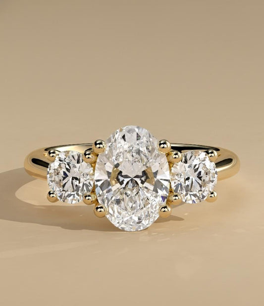 3 Ct IGI Certified Oval Lab Diamond Three Stone Engagement Ring