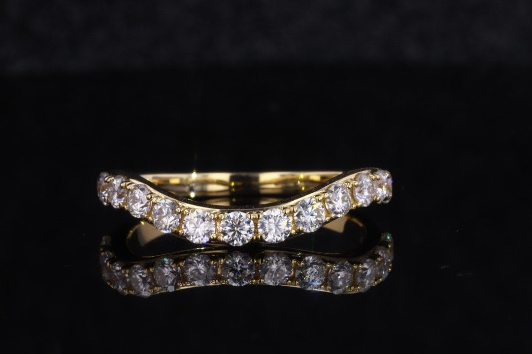 Alliance demi-éternité Moissanite ronde Round cut Moissanite taille brillant engagement ring in Gold or Platinum — custom handcrafted by Forever For Love