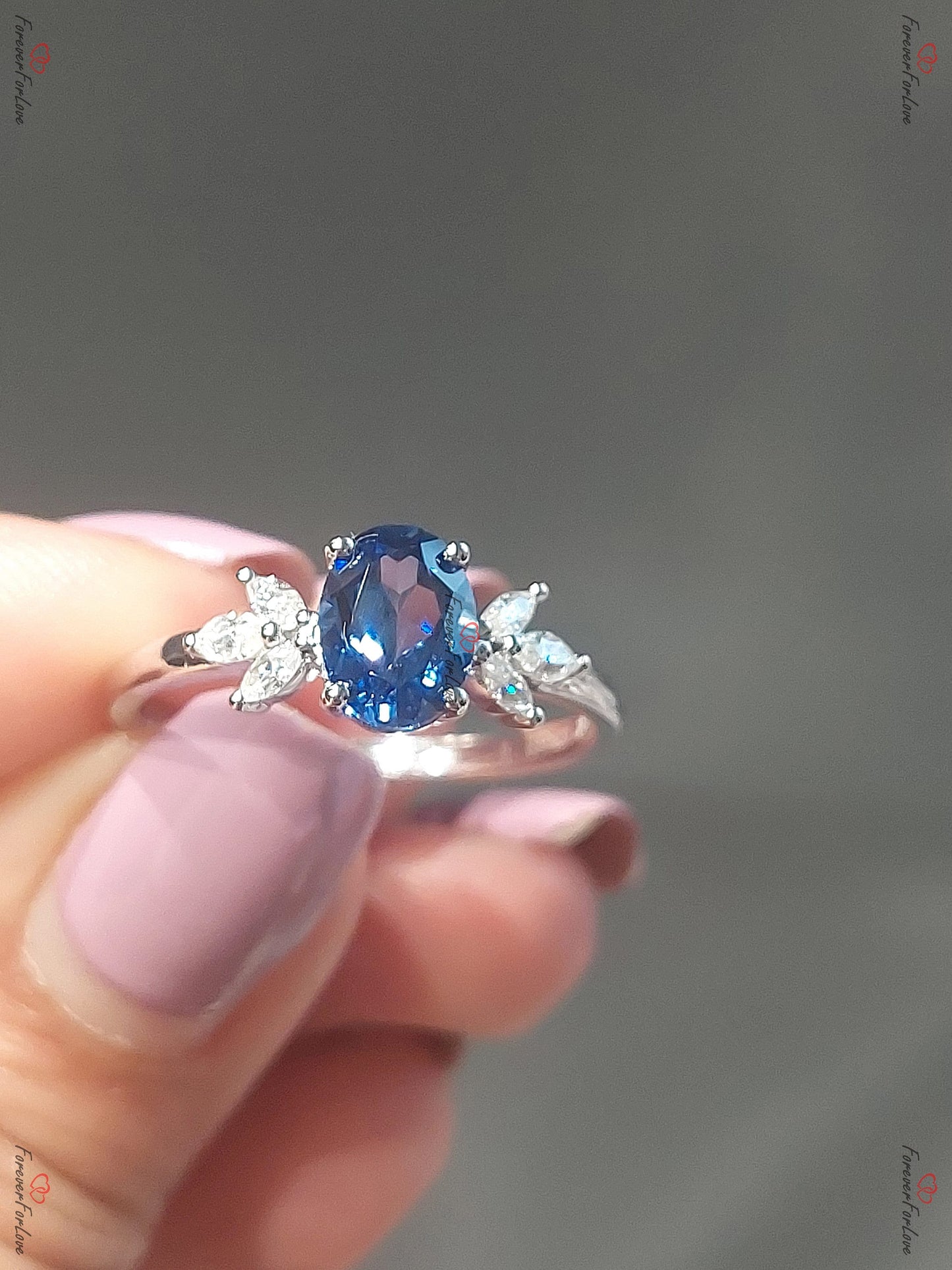 1.5 Ct Marquise Blue Sapphire Art Deco Bridal Set Marquise cut Natural Sapphire engagement ring in 935 Argentium Silver — custom handcrafted by Forever For Love