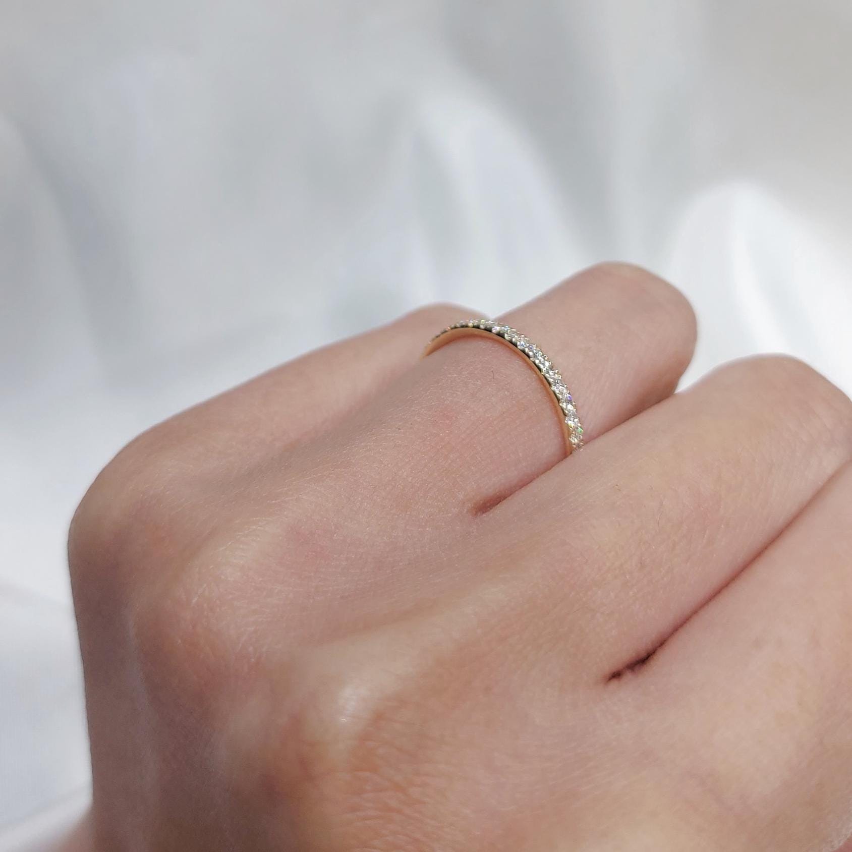 Solid gold 1.7mm wide Half Eternity Ring, stacking UK Hallmark Wedding Band- moissanite wedding band - matching wedding band