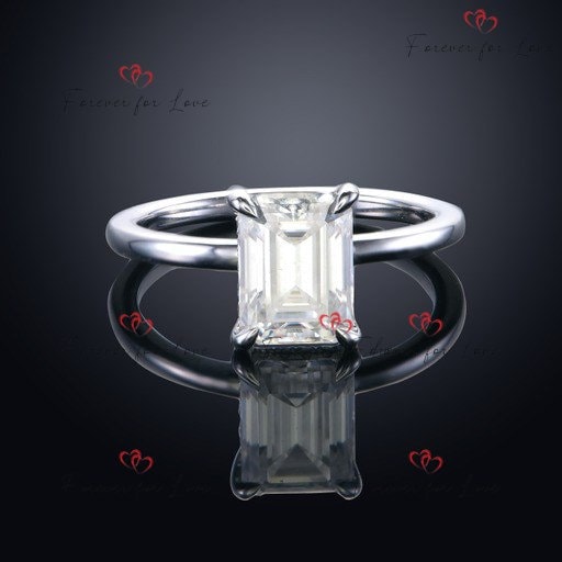 2.0 Ct IGI Certified Emerald Lab Diamond Solitaire Engagement Ring Emerald cut 1Ct Moissanite Brilliant Cut engagement ring in 935 Argentium Silver — custom handcrafted by Forever For Love