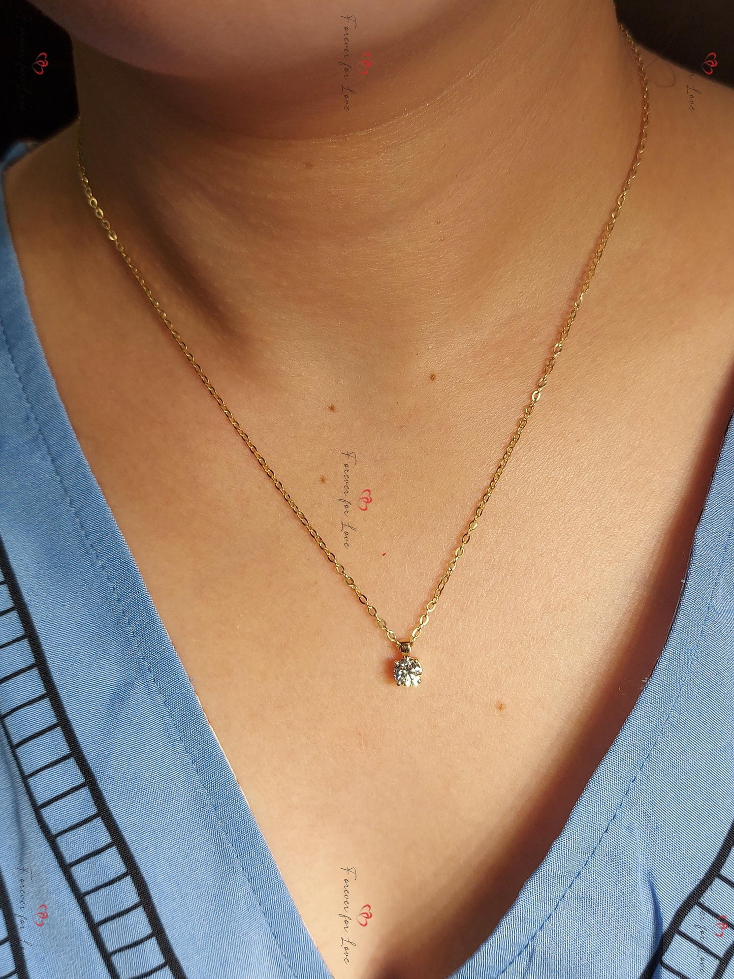 Round diamond Necklace, 14k Yellow Gold, Dainty Minimalist Round Pendant, Diamond Alternative Womens Necklace, Special Gift For Her. Moissanite engagement ring in Gold or Platinum — custom handcrafted by Forever For Love