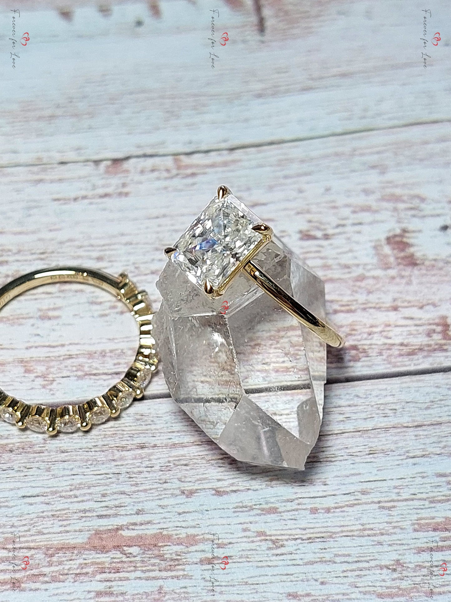 3 Ct Radiant Moissanite Eternity Band Radiant cut Moissanite Brilliant Cut engagement ring in 935 Argentium Silver — custom handcrafted by Forever For Love