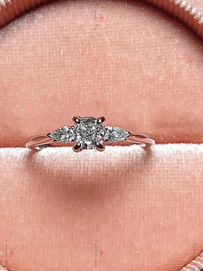 Cushion Lab Diamond, Moissanite Three Stone Engagement Ring