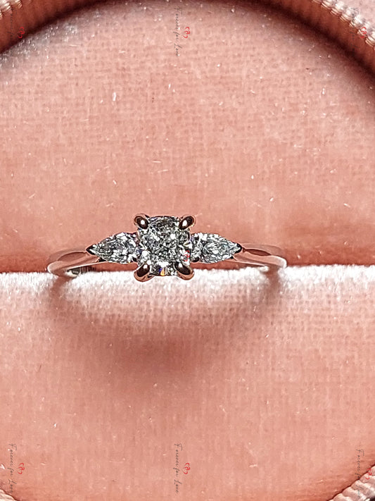 Cushion Lab Diamond, Moissanite Three Stone Engagement Ring
