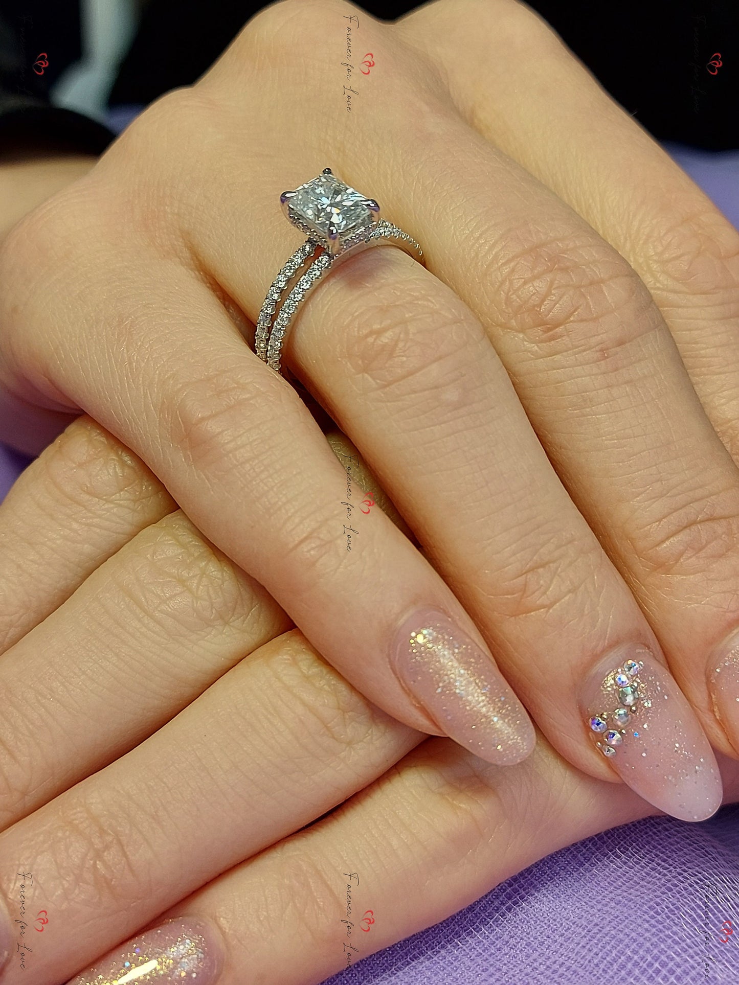 2 Ct Radiant Moissanite Engagement Ring Radiant cut 1Ct Moissanite Brilliant Cut engagement ring in 935 Argentium Silver — custom handcrafted by Forever For Love