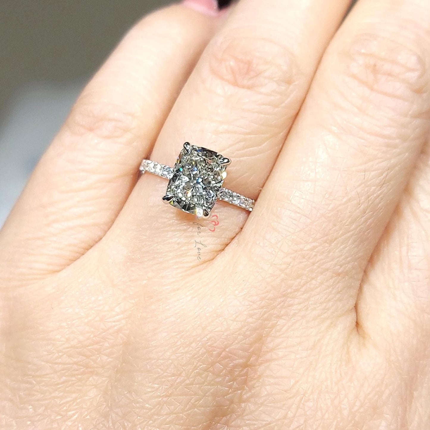2 Ct IGI Certified Cushion Lab Diamond Engagement Ring Cushion cut 1Ct Moissanite Brilliant Cut engagement ring in 935 Argentium Silver — custom handcrafted by Forever For Love